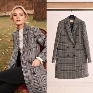 Sezane Johnson Coat - Black Ecru Tiles
